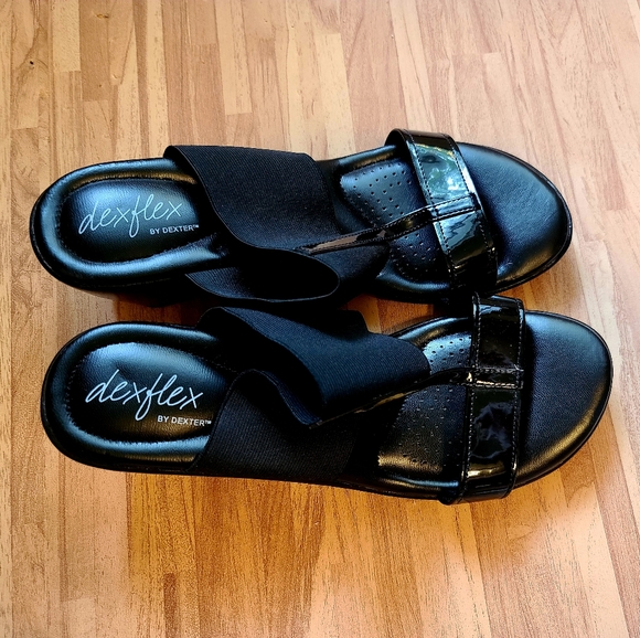 DexFlex By Dexter Size 9 Comfort Black Stretch Wedge Sandals - Picture 7 of 8
